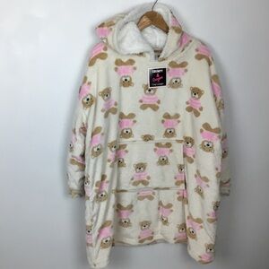 NWT Grumpy & Gorgeous Teddy Bear Sherpa Cozy Lounger Hoodie Blanket S/M